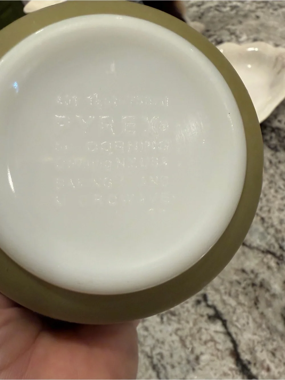 Vintage Pyrex Olive Green Floral Ceramic Bowl